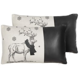 2 poduszki dekoracyjne z reniferem 30 x 50 cm czarno-białe SVEN Lumarko!