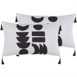 2 poduszki dekoracyjne w geometryczny wzór 30 x 50 cm białe z czarnym LIRIOPE Lumarko!