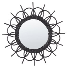 Rattanowe okrągłe lustro ścienne słońce ⌀ 60 cm czarne TELAKIA Lumarko!