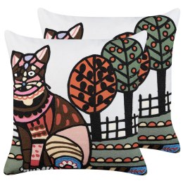 2 bawełniane poduszki dekoracyjne z motywem kota 50 x 50 cm wielokolorowe MEHSANA Lumarko!