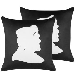 2 welurowe poduszki dekoracyjne z motywem Frankensteina 45 x 45 cm czarne z białym FRANKLINIA Lumarko!