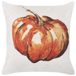 Welurowa poduszka dekoracyjna z motywem dyni 45 x 45 cm beżowa z pomarańczowym CURBITA Lumarko!