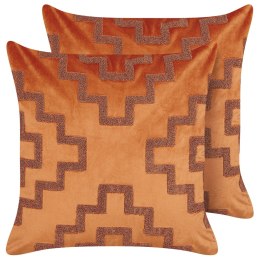 2 welurowe poduszki dekoracyjne geometryczny wzór 45 x 45 cm pomarańczowe BAHIA Lumarko!
