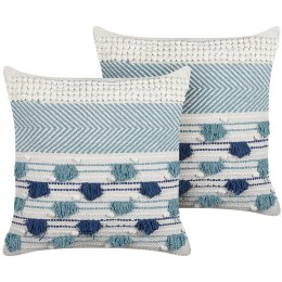 2 poduszki dekoracyjne bawełniane z frędzlami 45 x 45 cm biało-niebieskie DATURA Lumarko!
