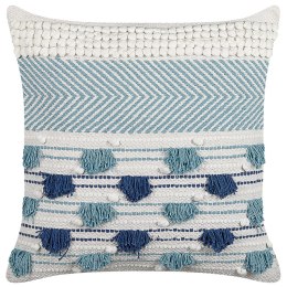 Poduszka dekoracyjna bawełniana z frędzlami 45 x 45 cm biało-niebieska DATURA Lumarko!