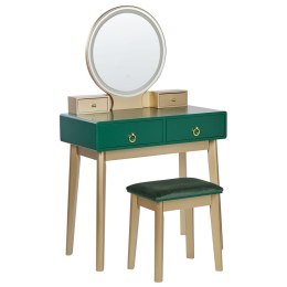 Toaletka 4 szuflady lustro LED ze stołkiem zielono-złota FEDRY Lumarko!