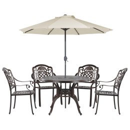 Zestaw ogrodowy metalowy stół i 4 krzesła brązowy SALENTO z parasolem (16 opcji do wyboru) Lumarko!