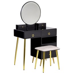 Toaletka 6 szuflad lustro LED ze stołkiem czarno-złota YVES Lumarko!