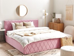 Łóżko z pojemnikiem welurowe 180 x 200 cm różowe ROCHEFORT Lumarko!