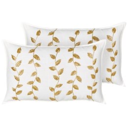 2 bawełniane poduszki dekoracyjne haftowana w liście 30 x 50 cm białe ze złotym NERIUM Lumarko!