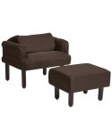 Fotel rozkładany z podnóżkiem lniany brązowy OLAND Lumarko!