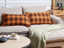 2 poduszki dekoracyjne w kratę z frędzlami 40 x 70 cm pomarańczowe BARJA Lumarko!
