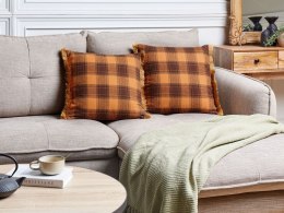 2 poduszki dekoracyjne w kratę z frędzlami 45 x 45 cm pomarańczowa BARJA Lumarko!