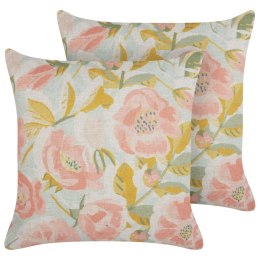2 poduszki dekoracyjne w kwiaty 45 x 45 cm różowe z niebieskim ZAHRIYE Lumarko!