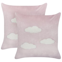 2 welurowe poduszki dekoracyjne haftowane w chmury 45 x 45 cm różowe IPOMEA Lumarko!