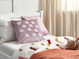2 welurowe poduszki dekoracyjne haftowane w kwiaty 45 x 45 cm fioletowe YARROW Lumarko!