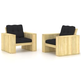 Krzesła ogrodowe z czarnymi poduszkami, 2 szt., drewno sosnowe Lumarko!