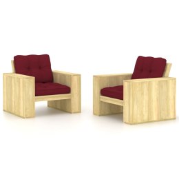 Krzesła ogrodowe z poduszkami w kolorze wina, 2 szt., drewniane Lumarko!