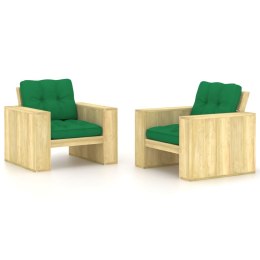 Krzesła ogrodowe z zielonymi poduszkami, 2 szt., drewno sosnowe Lumarko!