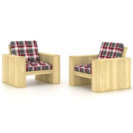 Krzesła ogrodowe z poduszkami w czerwoną kratę, 2 szt., drewno Lumarko!