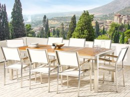 Zestaw ogrodowy stół drewniany eukaliptus i 8 krzeseł białych GROSSETO Lumarko!