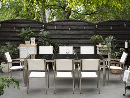 Zestaw ogrodowy stół granitowy dzielony blat czarny i 8 krzeseł białych GROSSETO Lumarko!