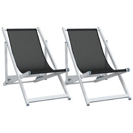 Składane krzesła plażowe, 2 szt., czarne, aluminium i textilene Lumarko!