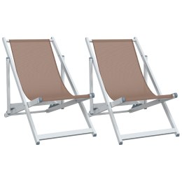 Składane krzesła plażowe, 2 szt., brąz, aluminium i textilene Lumarko!