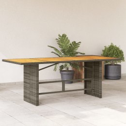 Stół ogrodowy z akacjowym blatem, szary 190x80x74 cm, rattan PE Lumarko!