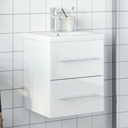 Szafka łazienkowa z wbudowaną umywalką, wysoki połysk, biała Lumarko!