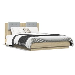 Rama łóżka z wezgłowiem i LED, dąb sonoma, 140x190 cm Lumarko!