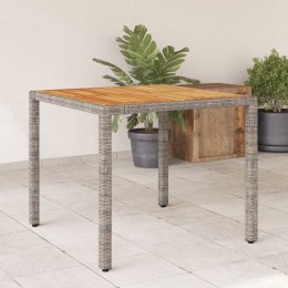 Stół ogrodowy z akacjowym blatem, szary, 90x90x75 cm, rattan PE Lumarko!