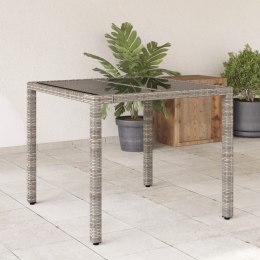 Stół ogrodowy ze szklanym blatem, szary, 90x90x75 cm, rattan PE Lumarko!