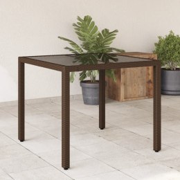 Stół ogrodowy ze szklanym blatem, brąz, 90x90x75 cm, polirattan Lumarko!