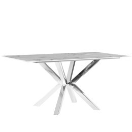 Stół do jadalni 160 x 90 cm szklany efekt marmuru ze srebrnym SABROSA Lumarko!