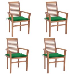 Krzesła stołowe, 4 szt., zielone poduszki, drewno tekowe Lumarko!