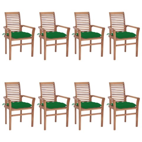 Krzesła stołowe z zielonymi poduszkami, 8 szt., drewno tekowe Lumarko!
