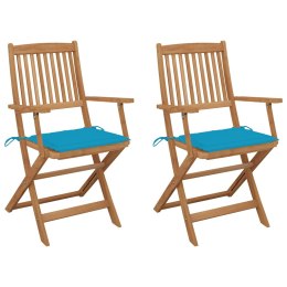 Składane krzesła ogrodowe z poduszkami, 2 szt., drewno akacjowe Lumarko!