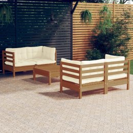 5-częściowy ogrodowy zestaw wypoczynkowy, kremowe poduszki, sosnowy Lumarko!