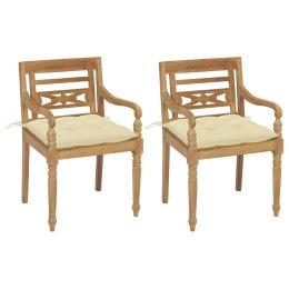 Krzesła z kremowymi poduszkami, 2 szt., drewno tekowe Lumarko!