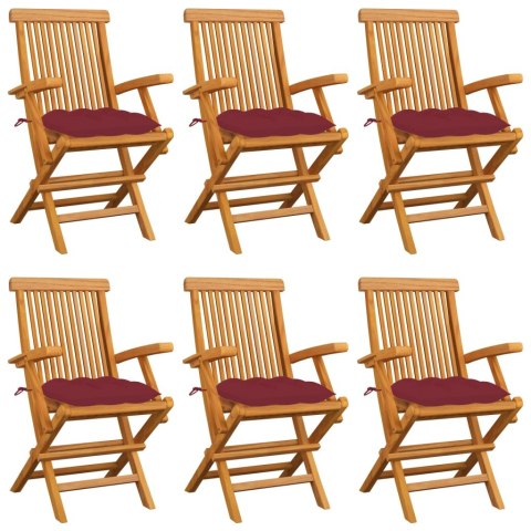 Krzesła ogrodowe, czerwone poduszki, 6 szt., drewno tekowe Lumarko!