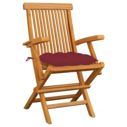 Krzesła ogrodowe, czerwone poduszki, 6 szt., drewno tekowe Lumarko!