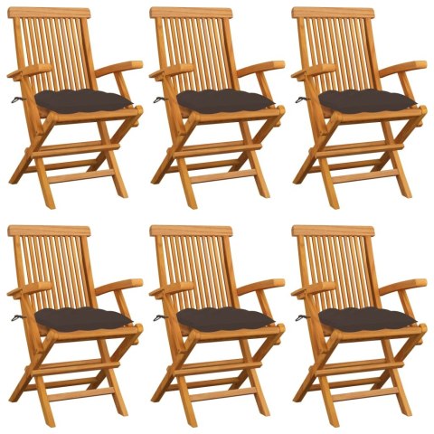 Krzesła ogrodowe, poduszki taupe, 6 szt., drewno tekowe Lumarko!