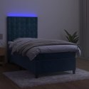 Łóżko kontynentalne, materac i LED, niebieski aksamit 90x200 cm Lumarko!