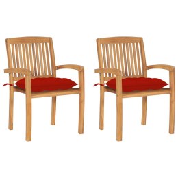 Krzesła ogrodowe, 2 szt., czerwone poduszki, drewno tekowe Lumarko!