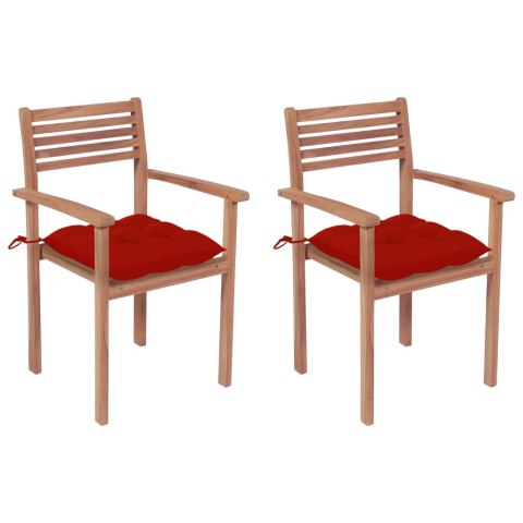Krzesła ogrodowe, 2 szt., czerwone poduszki, lite drewno tekowe Lumarko!