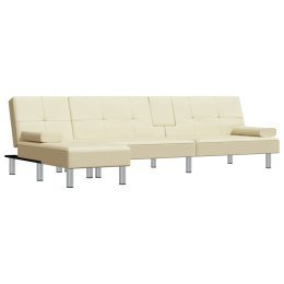 Sofa rozkładana L, kremowa, 255x140x70 cm, sztuczna skóra Lumarko!