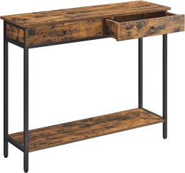 Stół konsolowy, stolik do przedpokoju, stolik boczny, stolik rozkładany z 2 szufladami, stalowa rama, przedpokój, salon, wzornic