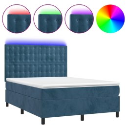 Łóżko kontynentalne, materac i LED, niebieski aksamit 140x200cm Lumarko!