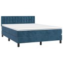 Łóżko kontynentalne, materac i LED, niebieski aksamit 140x200cm Lumarko!